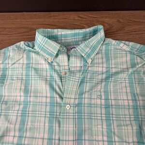 Southern Tide Men's Plaid Intercoastal Sport Shirt, Size XL Aqua White Preppy